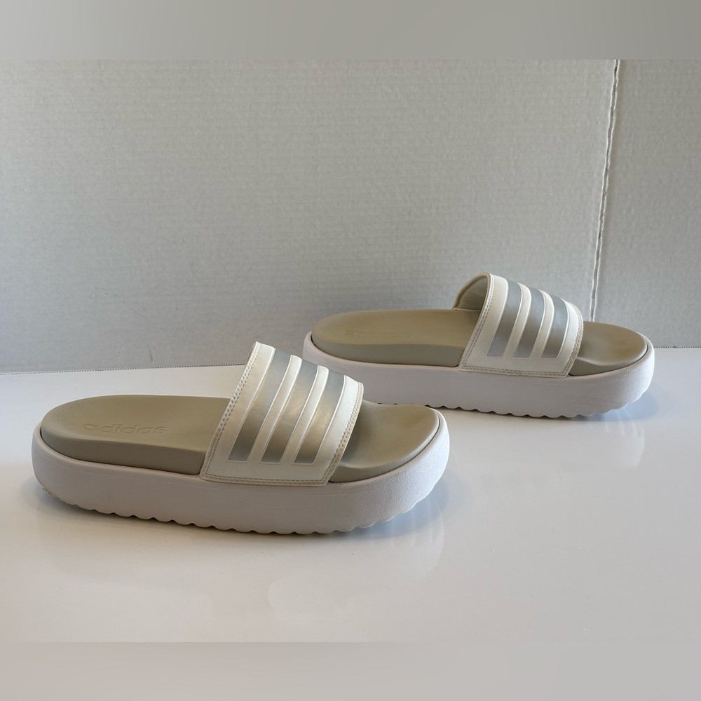 Adidas Adilette Platform Sandal IE9703 Women's 9 White/Metallic Comfort Slides - Picture 13 of 15